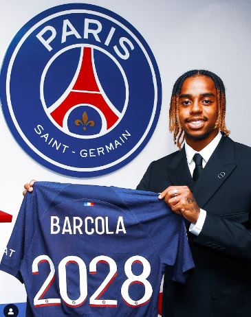 Bradley Barcola joined PSG FC in 2023